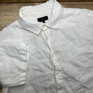 Quince Mens 100% European Linen Short Sleeve Button Down Shirt White Large EUC
